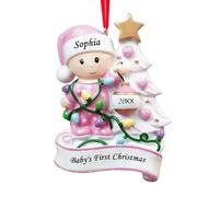 Witfox Il Mio Primo Natale Neonato-Palline di Natale Personalizzate, 2025 Addobbi Natalizi Personalizzati Con Nome, Ornamento Personalizzato per Bambine Nipotine, Rosa