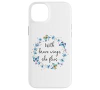 With Brave Wings She Flies Blue Butterfly Cute Purple Floral Custodia per iPhone 14 Plus