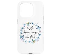 With Brave Wings She Flies Blue Butterfly Cute Purple Floral Custodia per iPhone 15 Pro