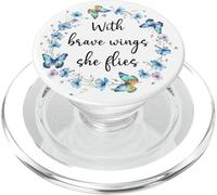 With Brave Wings She Flies Blue Butterfly Cute Purple Floral PopSockets PopGrip per MagSafe