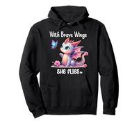 With Brave Wings She Flies Butterfly Pink Flower Dragon Wing Felpa con Cappuccio
