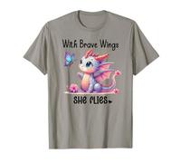 With Brave Wings She Flies Butterfly Pink Flower Dragon Wing Maglietta