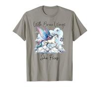 With Brave Wings She Flies Butterfly Pink Unicorn Rainbow Maglietta