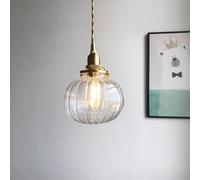 with Clear Striped Glass Shade MI-NI Single Head Pumpkin Shape Hanging Light E12 Bedside Chaner Farmhouse Rustic Suspension Lamp Compatible,Chaner