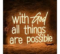 With God All Things Are Possible Neon Sign Bright Warm White God Led Neon Lights per la decorazione della parete Dimmerabile Alimentato USB Illuminare Dio Luce al Neon Segno per Camera Festa