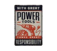 With Great Power Tools Comes Great Responsibility Garage Vertical Segno Piastra In Alluminio Retro, Decorazione Da Parete Vintage Per Casa, Bar, Garage E Fattoria 30x20cm