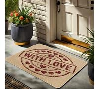 with Love, zerbino beige a forma di cuore, per San Valentino e decorazione per la casa, in gomma, impermeabile, antiscivolo, antipolvere, assorbente, facile da pulire, 73 x 43 cm