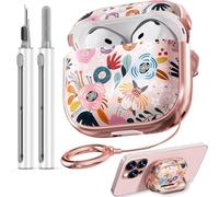 [with Security Lock] Inesore Case for Airpods 4, Cute Floral Case for AirPod 4, Hard Case for Women and Girls, with Cleaning Kit for AirPod 4 Case (2025)