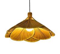 with Wood Bamboo Pendant Lights Fan Shape Creative Home Deco Hanging Light Rattan Art Primary Color Chandelier E27 Base Handwoven Suspension Lampe for Dining Room,Living Room Bar