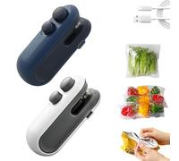 Withnormally Mini Bag Sealer with Cutter and Magnet, Mini Bag Sealer and Cutter Rechargeable Portable Handheld Vacuum Heat Sealing Machine for Snacks Vegetable Fresh Storage (White+Blue)