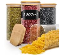 Withosent 1.5L Barattoli Vetro, Set di 4 Barattoli Cucina, Contenitori Ermetici per Alimenti con Coperchio di Bambù, Vasetti Vetro per Cibo, Cereali, Biscotti, Fagioli, Pasta