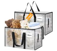 Withosent 100L Borsa Portaoggetti Grande, 2 Pezzi Impermeabile Borse di Stoccaggio Trasloco con Cerniera e Maniglia, Pieghevole Scatole Armadio Viaggio per Vestiti, Trapunte, Trasparente