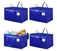 Withosent 100L Borsa Portaoggetti Grande, 4 Pezzi Impermeabile Borse di Stoccaggio Trasloco con Cerniera e Maniglia, Pieghevole Scatole Armadio Viaggio per Vestiti, Coperte, Trapunte, Blu