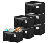 Withosent 100L Borsa Portaoggetti Grande, 6 Pezzi Impermeabile Borse di Stoccaggio Trasloco con Cerniera e Maniglia, Pieghevole Scatole Armadio Viaggio per Vestiti, Coperte, Trapunte, Nero