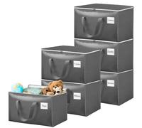 Withosent 100L Borsa Portaoggetti Grande, 6 Pezzi Impermeabile Borse di Stoccaggio Trasloco con Cerniera e Maniglia, Pieghevole Scatole Armadio Viaggio per Vestiti, Coperte, Trapunte, Grigio