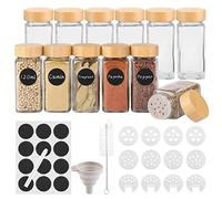 Withosent 12pcs Barattoli Spezie con Coperchi in Bambù, 120ml Contenitori Spezie per Cucina, Set Barattoli Portaspezie Vetro Vasetti Spezie con Setaccio, Etichette, Spazzola, Lmbuto