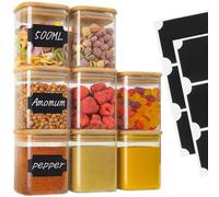 Withosent 500ml Barattoli Vetro Set di 8, Barattoli Spezie Cucina, Contenitori Alimentari Vetro con Coperchio di Bambù, Impilabile Vasetti Piccoli per Spezie, Erbe, Pepe, Merenda
