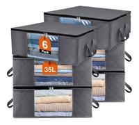 Withosent 6 pezzi, 35 litri, grande, organizer per armadio, pieghevole, con manico rinforzato, cerniera stabile per vestiti