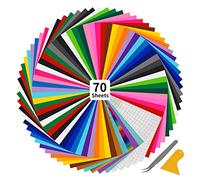 Withosent 70 Fogli Vinile Adesivo, Vinile Permanente Adesivo per Plotter da Taglio 30x25 cm, 65 Fogli di Vinile + 5 Trasferimento, Decorazione fai da te per Tazze, Vetro, Finestre, Lettere