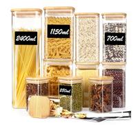Withosent Set di 11 Barattoli Vetro con Coperchio di Legno, 2400ml/ 1150ml/ 700ml/ 280ml Barattoli Cucina Grandi, Barattoli Spezie Piccoli, Contenitori Vetro per Spaghetti, Cereali, Pasta