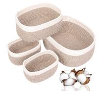 Withosent Set di 4 Cestini Portaoggetti Intrecciato in Corda di Cotone, Cesto Porta Giochi Bambino Bagno, Impilabile Organizer Fasciatoio, Decorazione Cestini Stoccaggio per Cameretta Salotto Ufficio