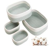 Withosent Set di 4 Cestini Portaoggetti Intrecciato in Corda di Cotone, Cesto Porta Giochi Bambino Bagno, Impilabile Organizer Fasciatoio, Decorazione Cestini Stoccaggio per Cameretta Salotto Ufficio