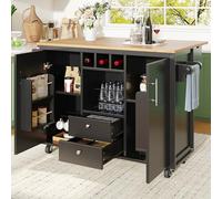 Witimisy Armadio da cucina, carrello da cucina e piano di lavoro pieghevole con porta asciugamani, portaspezie, scaffale per vino e ripiani regolabili, 120 x 73 x 92 cm (nero)