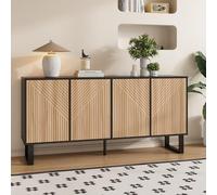 Witimisy Credenza dal design moderno e minimalista, con strisce 3D e venature in legno nero, spazio extra grande per ingresso e soggiorno, 160 x 38 x 75 cm