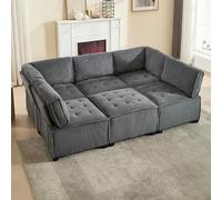 Witimisy Divano modulare a 6 posti, tessuto in corda, ergonomico, tasche per riporre oggetti, flessibile combinabile come forma a U/L/divano letto, struttura stabile in legno e metallo, facile da