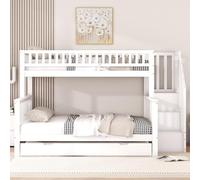 Witimisy Lettino a castello, in pino, con contenitore e scale, letto con rete a doghe (senza materasso), bianco, 253 x 240 x 160 cm