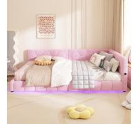 Witimisy Letto giornaliero, divano letto, con 16 colori luce ambientale, porta USB, tipo C, letto con rete a doghe (senza materasso), materiale comodo, in finta tessuto non tessuto, 214 x 152 x 64,5