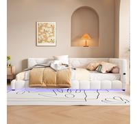 Witimisy Letto giornaliero, divano letto, con 16 colori luce ambientale, porta USB, tipo C, letto con rete a doghe (senza materasso), materiale comodo, in finta tessuto non tessuto, 214 x 152 x 64,5