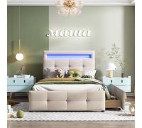 Witimisy Letto imbottito, piatto, letto singolo, letto per bambini, letto per gli ospiti, con luci a LED, 2 cassetti, imbottitura in lino delicata sulla pelle, 210 x 99 x 106 cm (beige)