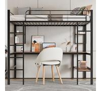 Witimisy Letto in metallo con scrivania, letto a soppalco con quattro piccoli ripiani e una grande libreria per bambini, ragazzi e adulti, 204,5 x 95 x 180,5 cm (nero)