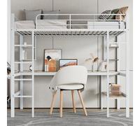 Witimisy Letto in metallo con scrivania, letto a soppalco con quattro piccoli ripiani e una grande libreria per bambini, ragazzi e adulti, 204,5 x 95 x 180,5 cm (bianco)
