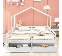 Witimisy Letto matrimoniale, con 2 cassetti in MDF, cassetti su ruote, rete a doghe in pino, bianco, 208 x 188,5 x 158 cm