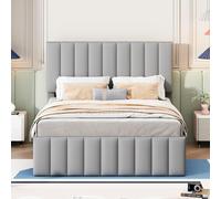 Witimisy Letto matrimoniale, lettino per bambini, letto per gli ospiti, letto imbottito con letto estraibile e cassetti, imbottitura in lino delicato sulla pelle, 200 x 140 x 118 cm (grigio)
