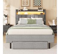 Witimisy Letto piano, imbottito, con lampada termica a LED, presa USB, testata pieghevole, vano portaoggetti integrato, cassapanca per il letto, 216 x 95,5 x 115 cm (grigio)