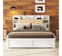 Witimisy Letto piano, testata parzialmente apribile, quattro cassetti, più scomparti, bianco, 226 x 167,5 x 110 cm