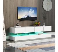 Witimisy Mobile TV a LED, a parete, con 2 armadi e 4 cassetti grandi, 16 colori, per TV fino a 55 pollici, bianco, 130 x 33 x 15 cm