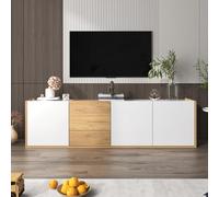 Witimisy Mobile TV, pannello basso, mobile per TV, che può essere appeso alla parete o posizionato sul pavimento, colore bianco e legno, 171,5 LX35BX47H cm