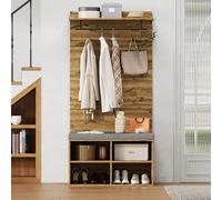 Witimisy Set appendiabiti in effetto legno con scarpiera, scaffale regolabile, asta appendiabiti e imbottitura, pratico mobile da corridoio, 84 x 37 x 175 cm