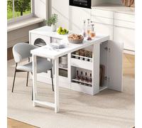 Witimisy - Tavolo da bar girevole a 360° con piano estensibile, tavolo da bar moderno con spazio di archiviazione e porta in vetro, credenza per cucina e soggiorno, 121,5x40x76,7 cm (Bianco)