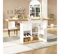 Witimisy Tavolo da pranzo telescopico, da cucina pieghevole per 4-6 persone, con scaffale per snack e scaffale per vino, per cucina e soggiorno, 140 x 80 x 75 cm (bianco)
