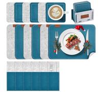 Witnewrage Tovagliette Americane Lavabili, Bifacciale Tovagliette Colazione in Feltro Set di 19: 6 Tovagliette, 6 Sottobicchieri, 6 Borsa per Posate, 1 Scatola Feltro -Verde Retrò + Grigio Chiaro