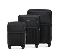 WITTCHEN AXIS | Set valigie 3 pezzi | Bagaglio a mano M L | Ibrido ABS Nylon con tasche con zip Lucchetto TSA Manico telescopico Ruote 360° Bagaglio leggero | Nero