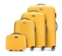 WITTCHEN PC Ultra Light Bagagli rigidi Valigia da viaggio Set di 4 valigie in policarbonato Quattro ruote doppie Lucchetto TSA Manico alluminio telescopico Taglia (S+M+L+Borsa da toilette) Giallo