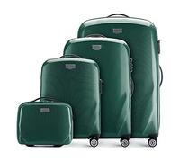 WITTCHEN PC Ultra Light Bagagli rigidi Valigia da viaggio Set di 4 valigie in policarbonato Quattro ruote doppie Lucchetto TSA Manico alluminio telescopico Taglia (S+M+L+Borsa da toilette) Verde