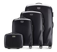 WITTCHEN PC Ultra Light Bagagli rigidi Valigia da viaggio Set di 4 valigie in policarbonato Quattro ruote doppie Lucchetto TSA Manico alluminio telescopico Taglia (S+M+L+Borsa da toilette) Nero