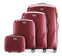 WITTCHEN PC Ultra Light Bagagli rigidi Valigia da viaggio Set di 4 valigie in policarbonato Quattro ruote doppie Lucchetto TSA Manico alluminio telescopico Taglia (S+M+L+Borsa da toilette) Rosso scuro